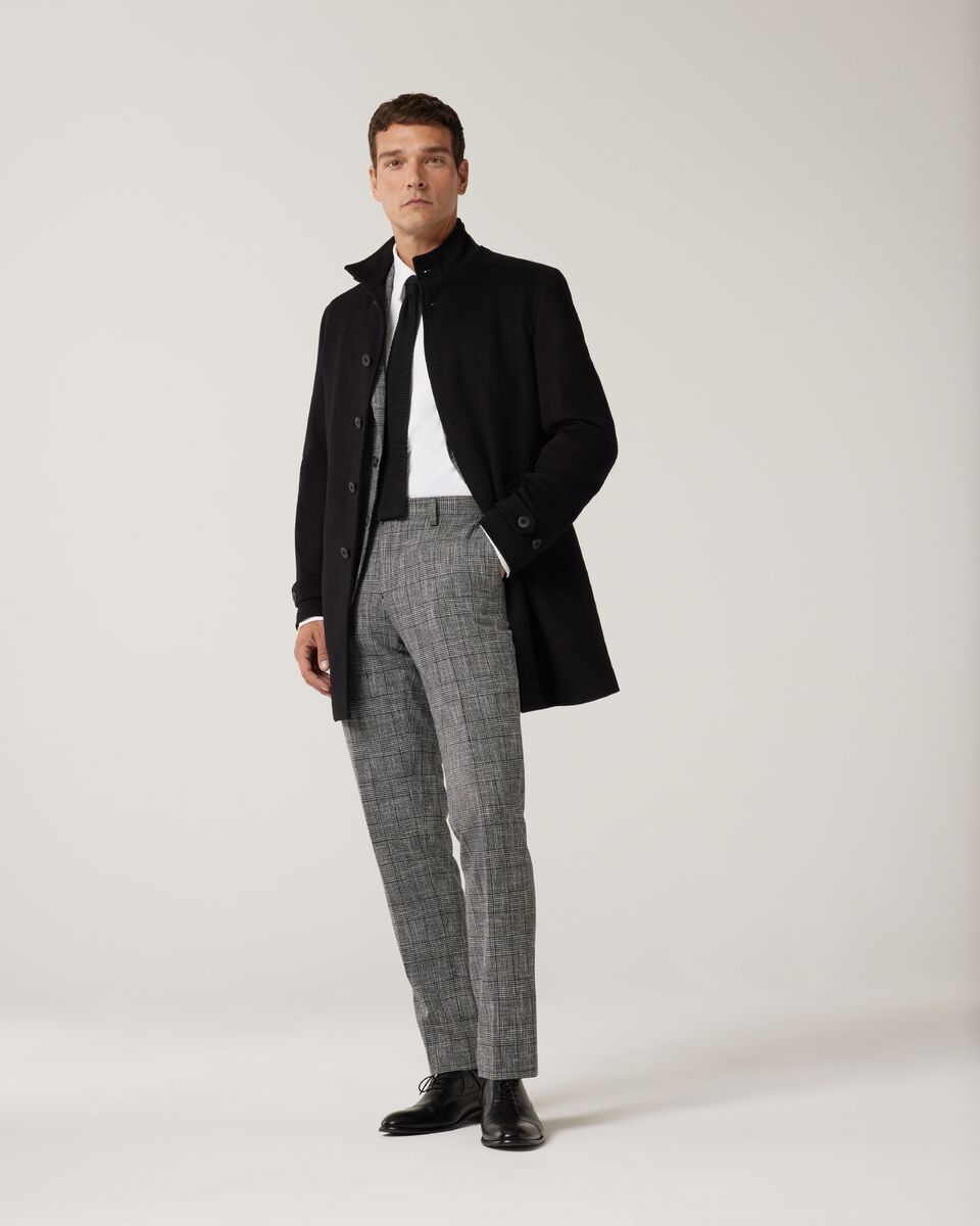 Wool Blend Funnel Neck Coat, Black, hi-res